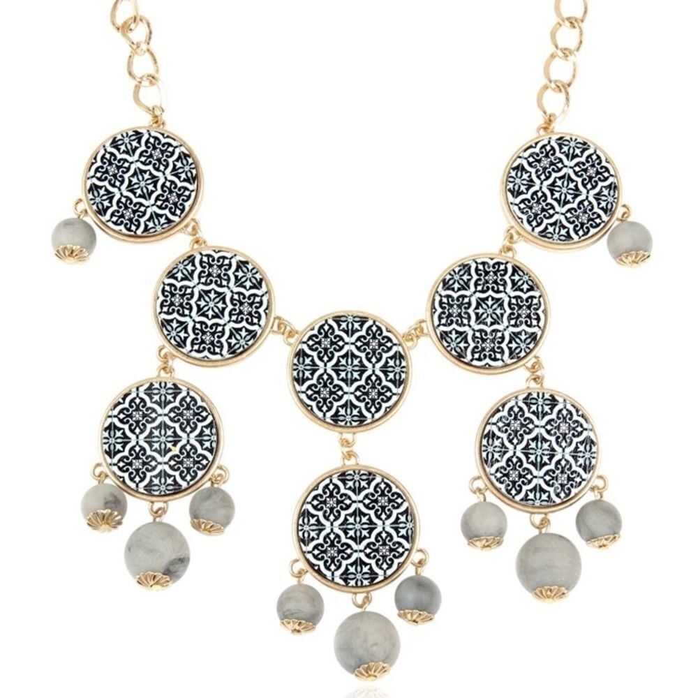 Gold and Natural Stone Boho Chunky Bubble Necklace